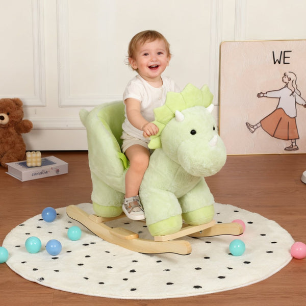 English Elm Kids Plush Dinosaur Rocking Toy with Safety Belt Lullaby Sounds and Hand Puppets W3723P374145