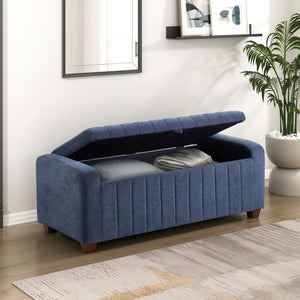 English Elm Contemporary Upholstered Storage Bench with Boucle Fabric, Plywood Frame, Foam Cushion & Solid Wood Legs Blue 50.5 L x 23.5 W x 17.5 H B011P298369