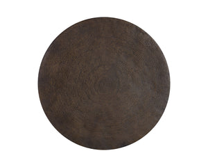 Sunpan Cale Coffee Table - Handcrafted Antique Bronze Drum Design with Etched Top for Unique Home Decor