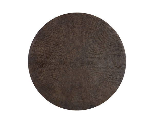 Sunpan Cale Coffee Table - Handcrafted Antique Bronze Drum Design with Etched Top for Unique Home Decor