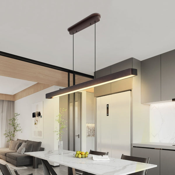 English Elm 51-inch Walnut Wood Linear Led Pendant Tunable Warm Light for Dining or Kitchen W1340P264189