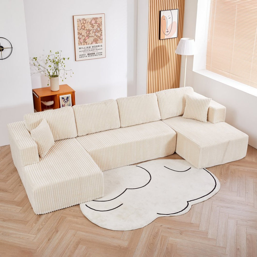 English Elm U Shape Modular Sectional Sofa Corduroy Upholstered Minimalist Living Room Couch W1919S00003