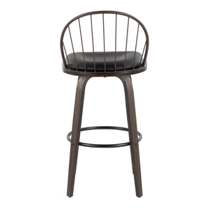 English Elm Riley 30" Industrial Farmhouse Barstool Set of 2 — Walnut Wood, Bronze Metal, Swivel, Removable Faux Leather Cushion (Indoor) B202S00638