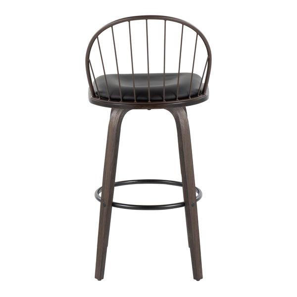 English Elm Riley 30" Industrial Farmhouse Barstool Set of 2 — Walnut Wood, Bronze Metal, Swivel, Removable Faux Leather Cushion (Indoor) B202S00638