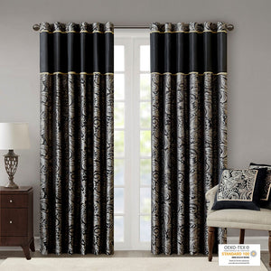 English Elm Jacquard Madison Park Aubrey Window Curtain Pair with Paisley Weave, Faux Silk Piping, OEKO-TEX Certified Black 3.05 L x 10.24 W x 10.24 H B03598268