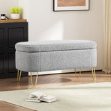 Christopher Knight Home® - Noble House - - Oval Storage Bench For Living Room Bedroom End Of Bed, Upholstered Storage Ottoman Entryway Bench With Metal Legs,Grey