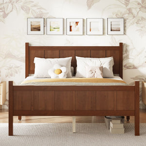 English Elm Twin Platform Bed Vertical Slat Headboard Farmhouse Shaker Wood Grain Finish Bedroom Dark Walnut N733P422479P