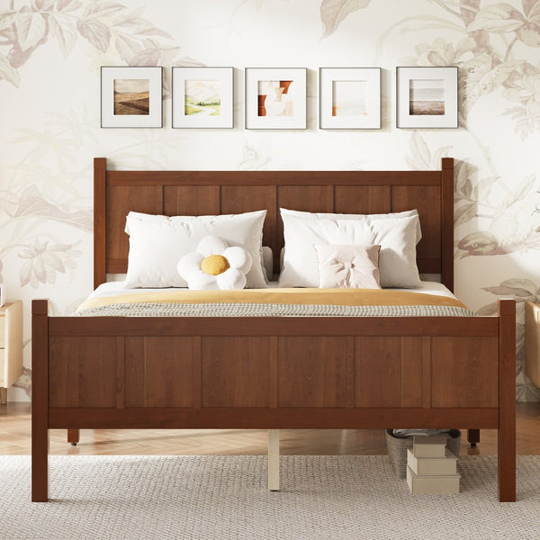 English Elm Twin Platform Bed Vertical Slat Headboard Farmhouse Shaker Wood Grain Finish Bedroom Dark Walnut N733P422479P