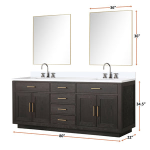 English Elm Brown Oak Double Bath Vanity Set With Cultured Marble Top, Faucets, & 36" Mirrors For Elegant Upgrade B2731S01807