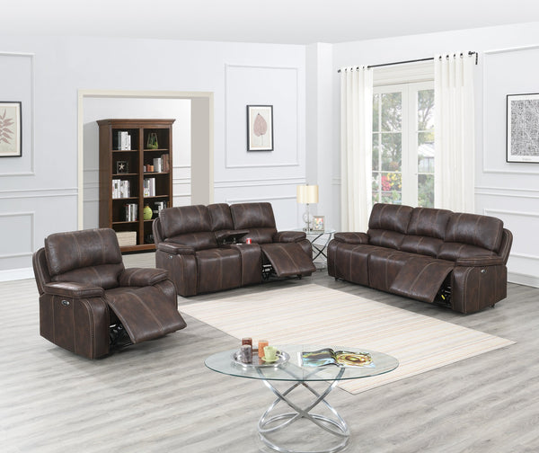 English Elm POWER Sofa Chocolate Leather-Look 88" Power Reclining Sofa with Metal Mechanism & Solid Wood Frame, Plush Comfort B089S00121