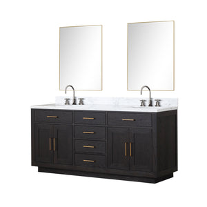English Elm Black Oak Double Bath Vanity 72" W With Carrara Marble Top, Chrome Faucets & 34" Mirrors Included B2731S02175