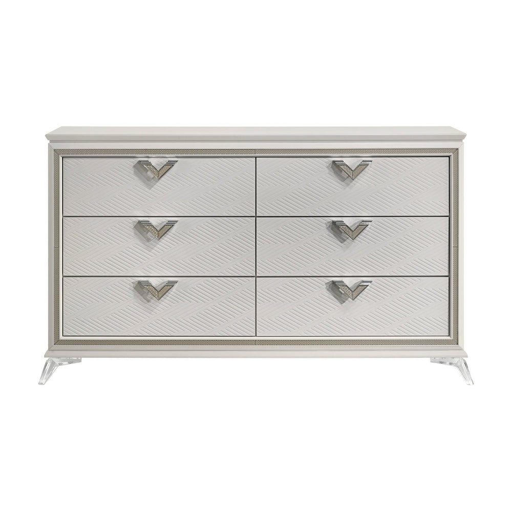 English Elm Antique 6-Drawer White Dresser 65" Modern Luxury Bedroom Storage Vintage-Inspired Solid Design B011P270974