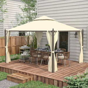 English Elm Outsunny 10' X 12' Steel Outdoor Patio Gazebo With Privacy Curtains, Two-Tier Roof & Versatile Design W2225P200753-GIGA