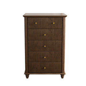 English Elm Fluted Mid-Century 5-Drawer Dresser with Metal Handles — Stylish Vertical Grooves, Sturdy Storage Solution Walnut 42.32 L x 21.06 W x 11.81 H W1716P330707