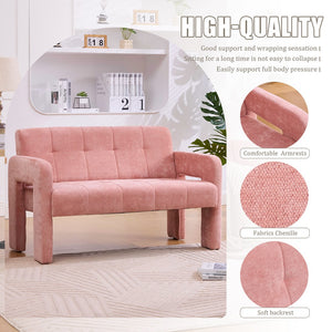 English Elm Nordic Ergonomic Double Armchair Upholstered Chenille Two-Seater Sofa 550lb Capacity Compact Lounge Chair Pink W395P380535