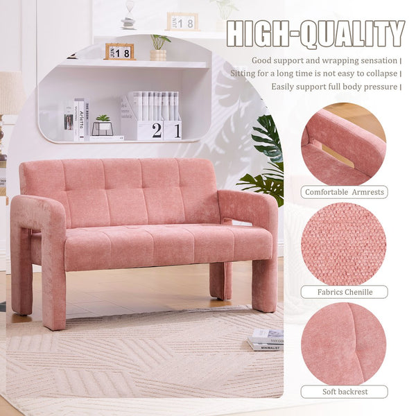 English Elm Nordic Ergonomic Double Armchair Upholstered Chenille Sofa 2-Seater Compact Lounge Chair 550LB Capacity Pink W395P380535