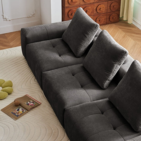 English Elm Luxury Piano Key Chenille Velvet Sofa Solid Wood Frame Three Seat Modern Living Room Grey W1765S00134