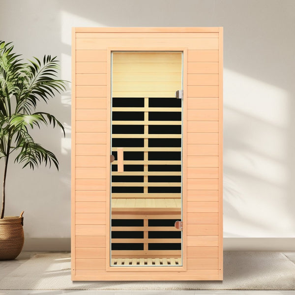 English Elm Hemlock Wood Two Person Far Infrared Indoor Sauna with Bluetooth and Led Lighting W632S00016