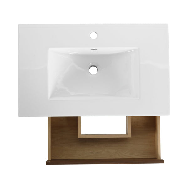 English Elm 30" Wall Mount Bathroom Vanity With Ceramic Sink & Soft-Close Drawers For Modern Storage Solutions W999S00207