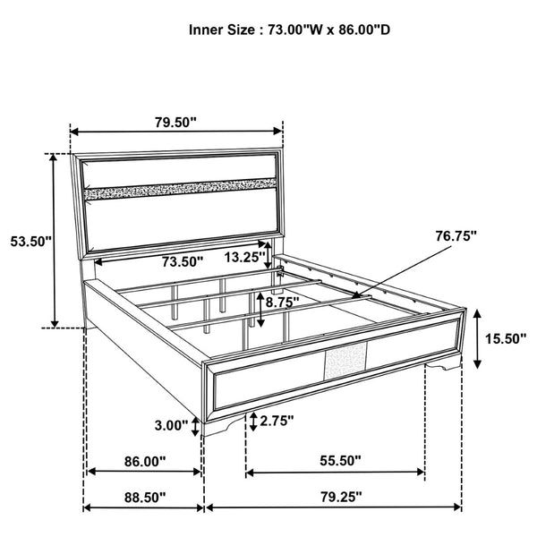English Elm Randall Glam Eastern King Bedroom Set White Lacquer Crystal Hardware Tufted Bed B062S01788