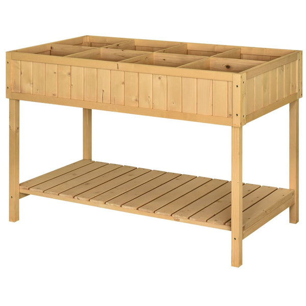 English Elm Outsunny 43X18X30In Elevated Wooden Garden Bed With 8 Pockets & Shelf – Perfect For Herbs & Veggies! W2225P217244-GIGA
