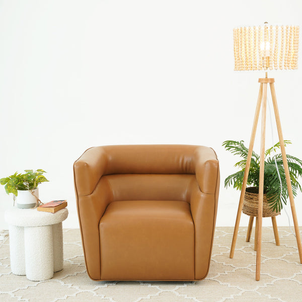 English Elm Ashcroft Furniture - Callan Vegan Tan Leather Swivel Chair Set — 2-Piece Reclining Rocker with Adjustable Headrest, Plush Cushion B183P281230
