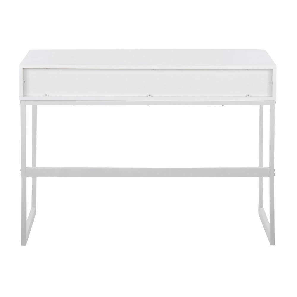 English Elm Franklin Contemporary Console Table with Sleek Geometric Metal Frame, Engineered Wood Top & Drawers White B202P223384