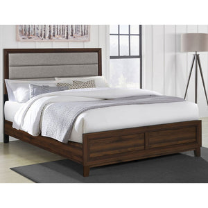English Elm Anza Eastern King Bed with Taupe Panel Headboard and Warm Walnut Wood Frame B062S01773
