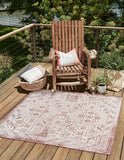 Unique Loom Outdoor Aztec Coba Machine Made Border Rug Rust Red, Ivory 7' 10" x 7' 10"