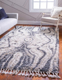 Unique Loom Hygge Shag Valley Machine Made Abstract Rug Gray, Beige/Ivory 8' 0" x 10' 0"