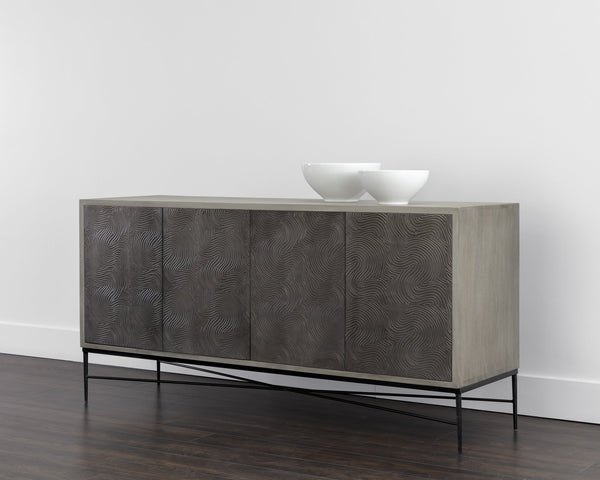 Sunpan Algarve Sideboard - Mid-Century Modern Design with Solid Mango Wood and Unique Artisan Craftsmanship Grey