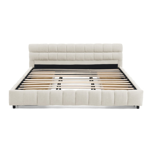 English Elm California King Platform Bed Chenille Upholstered Frame with Storage Drawers Modern Beige W487S00422