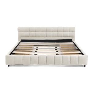 English Elm King Upholstered Bed Frame with Plush Chenille Headboard, Modern Storage Drawers & Solid Assembly-Friendly Design Beige W487P235315