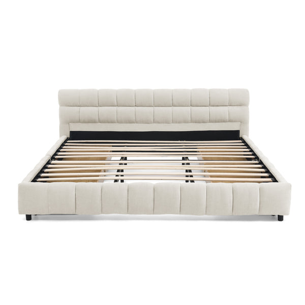 English Elm King Upholstered Bed Frame with Plush Chenille Headboard, Modern Storage Drawers & Solid Assembly-Friendly Design Beige W487P235315