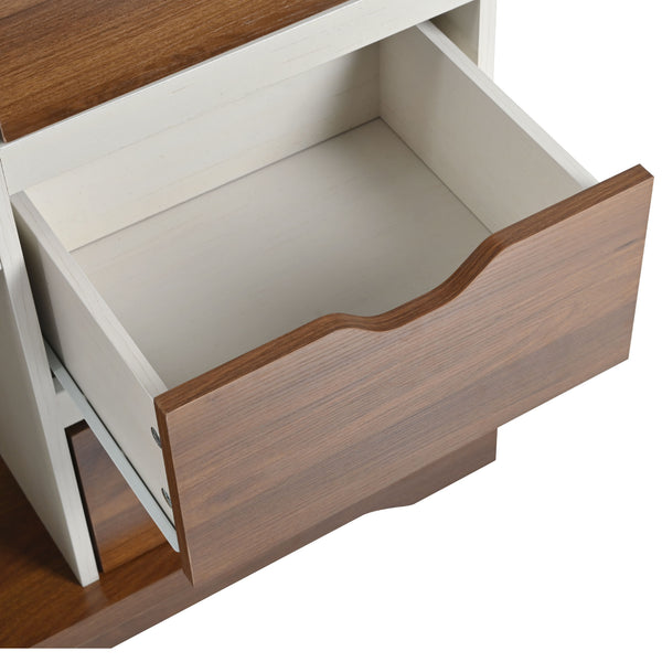 English Elm K&K 55.5" Farmhouse Kitchen Island with Sliding Barn Door, Drop Leaf, Charging Station, Wheels White N707P288229W