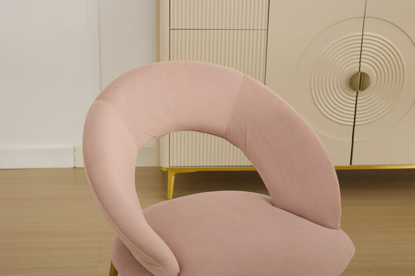 English Elm 061-Set Of 1 Pink Velvet Dining Chair With Curved Backrest & Golden Legs For Modern Spaces W527P255478