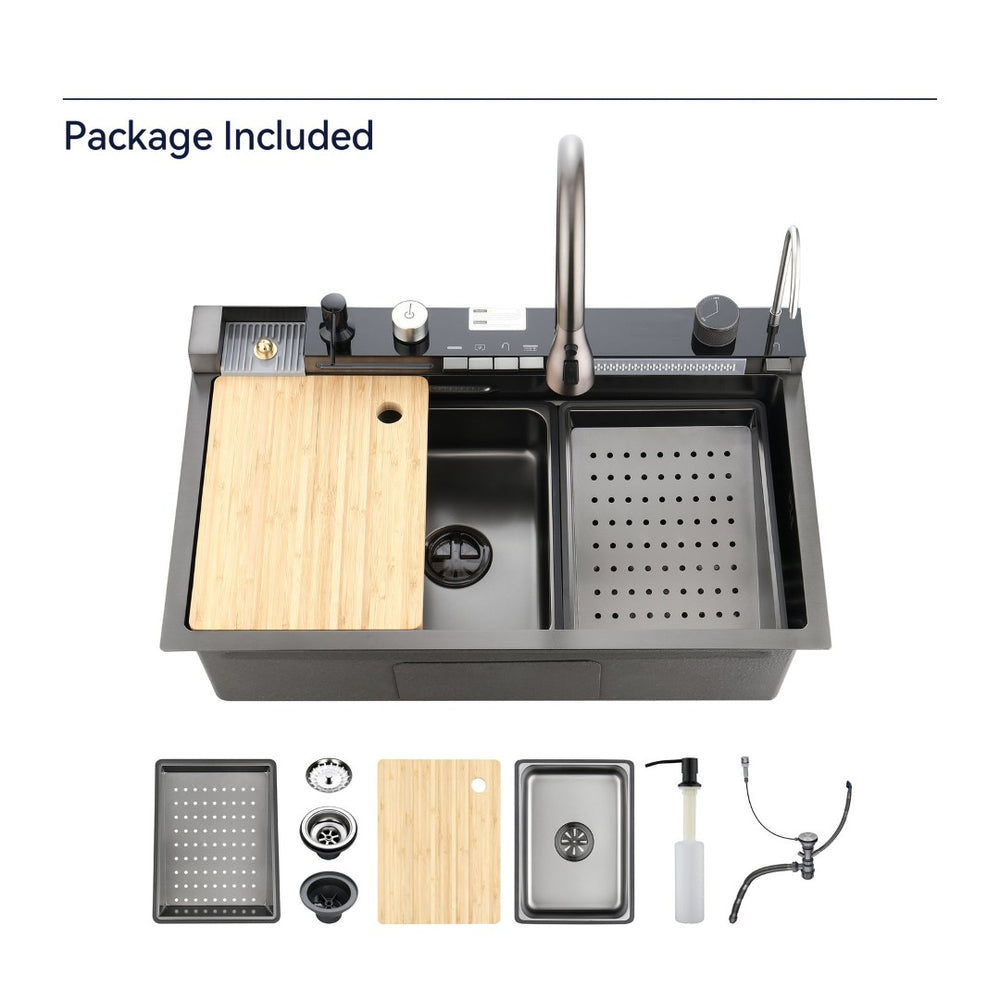 English Elm Pull-out Faucet Workstation Kitchen Sink 304 Stainless Steel with Digital Temp Display T3177P286037