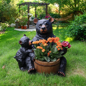 English Elm Outdoor Resin Bear and Cub Planter Sculpture Lifelike Garden Lawn Statue Decor W5398P455471