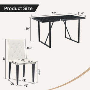 English Elm Black Faux Grain Mdf Table Set with Four White Pu Chairs Retro Minimalist Dining W1151S04372