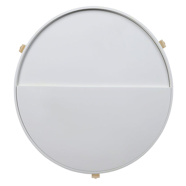 English Elm White Round Coffee Table with Hidden Storage Compartment, White & Natural Finish, Sturdy Pine Design B062P186476