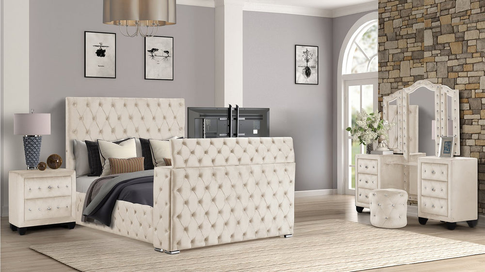 English Elm Encore Modern Tufted Queen 4Pc Bedroom Set - Stylish Upholstered Bed, Dresser, Mirror & Nightstand B009S01721