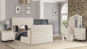 English Elm Encore Modern Tufted Queen 4Pc Bedroom Set - Stylish Upholstered Bed, Dresser, Mirror & Nightstand B009S01721
