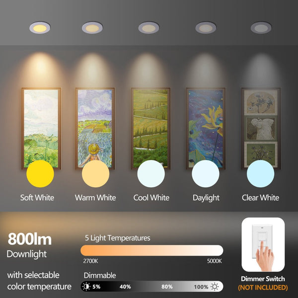 English Elm 12 Pack Canless Led Wafer Downlights 4 Inch Dimmable with Selectable Color Temperature W2312P416000