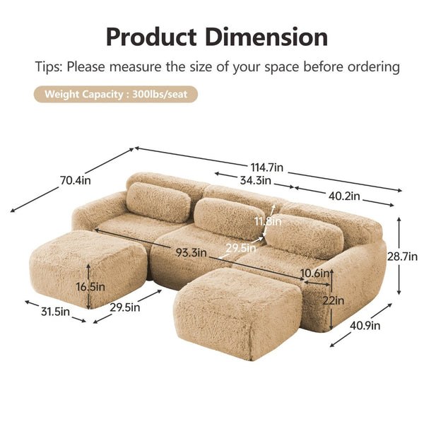 English Elm U-shaped Modular Sectional Sofa Plush Cloud Foam Boneless Build for Home Theater Lounging Light Khaki W714S01569