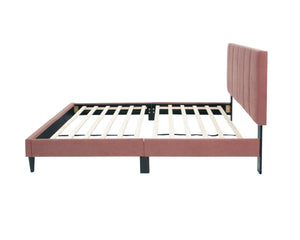 English Elm Twin Brushed Linen Bed with Adjustable Channel Tufted Headboard, 3" Lift, 12-Slat Support for Luxe Comfort Pink 45 L x 30 W x 5 H B089P240522