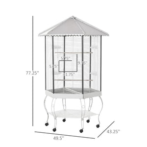 English Elm Flight Hexagonal Aviary Canopy Cage with Rolling Stand for Finches and Parakeets T3971P384203