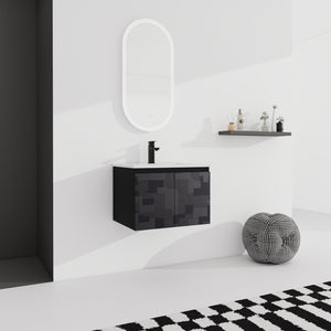English Elm 24'' Floating Wall-Mounted Bathroom Vanity With Ceramic Sink, Soft-Close Cabinet & Modern Design W999S00170
