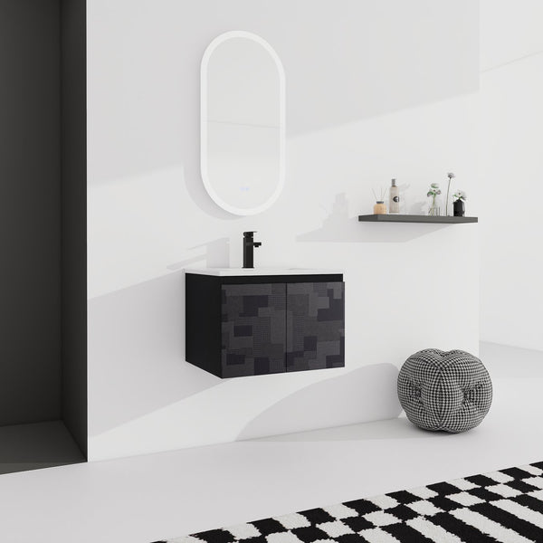 English Elm 24'' Floating Wall-Mounted Bathroom Vanity With Ceramic Sink, Soft-Close Cabinet & Modern Design W999S00170