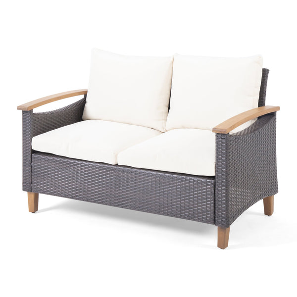 English Elm Christopher Knight Home® - ISLA Teak Chat Set with Acacia Wood Frame, Water-Resistant Cushions, Transitional Wicker Style Lounge 66579.00BRN