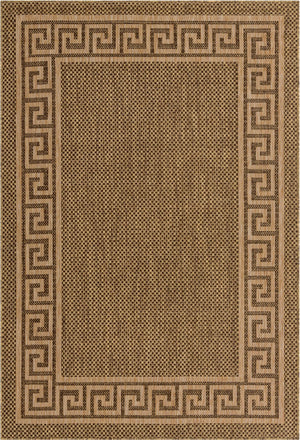 Unique Loom Outdoor Border Greek Key Machine Made Geometric Rug Brown, Light Brown/Gold 6' 1" x 9' 0"